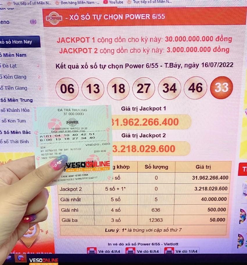 Giải Nhất Power 6/55 Kỳ quay Ngày 16/07/2022