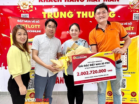 Lễ trao thưởng vé trúng Max 3D Pro trị giá 2.002.720.000 đồng ngày 09/06/2023 tại VESOONLINE
