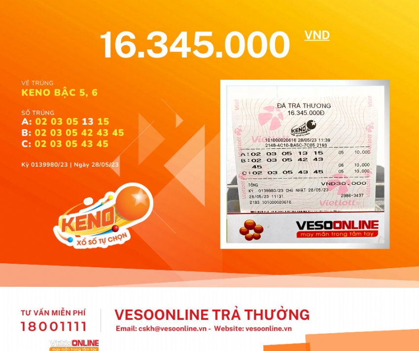 Lên sóng thêm vé trúng Keno thổi mát nắng hè