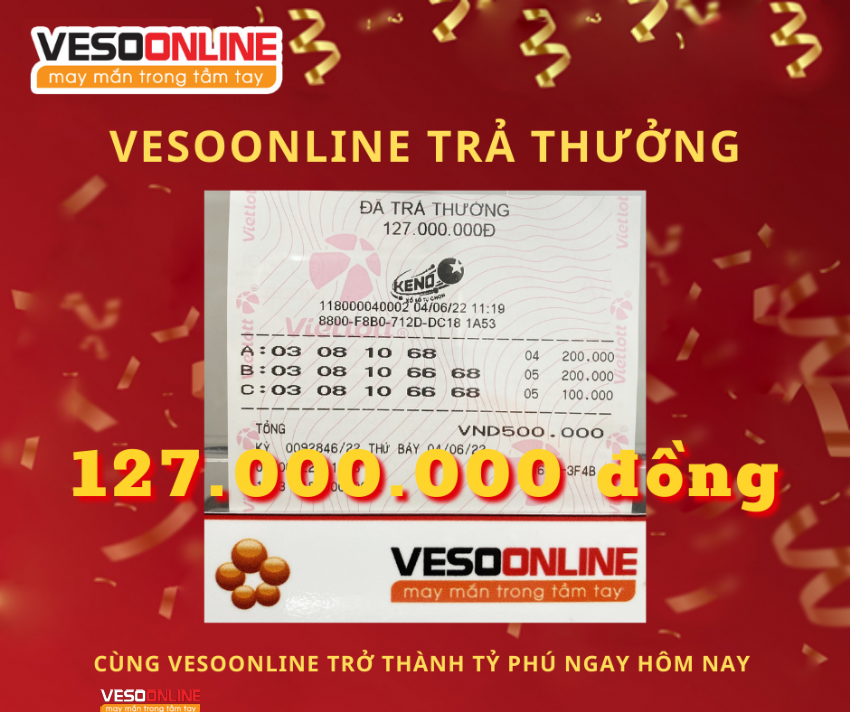 Vé trúng KENO đầu tháng 6