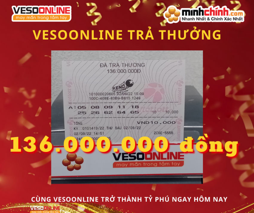 Vé trúng KENO đầu tháng 9