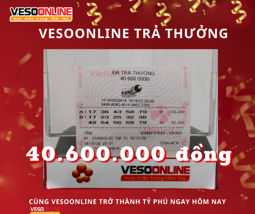 Vé trúng KENO Online cuối tháng 10