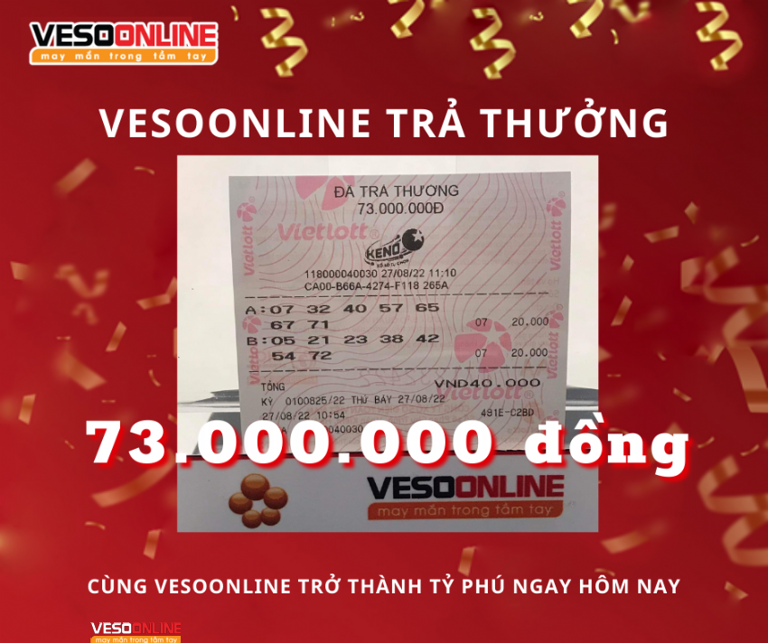 Vé trúng KENO Online cuối tháng 8