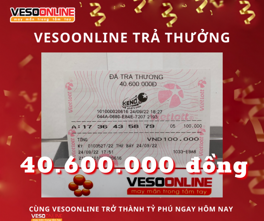 Vé trúng KENO Online cuối tháng 9