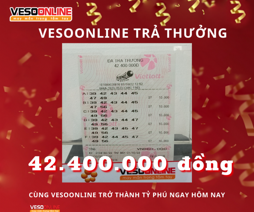 Vé trúng KENO Online đầu tháng 10