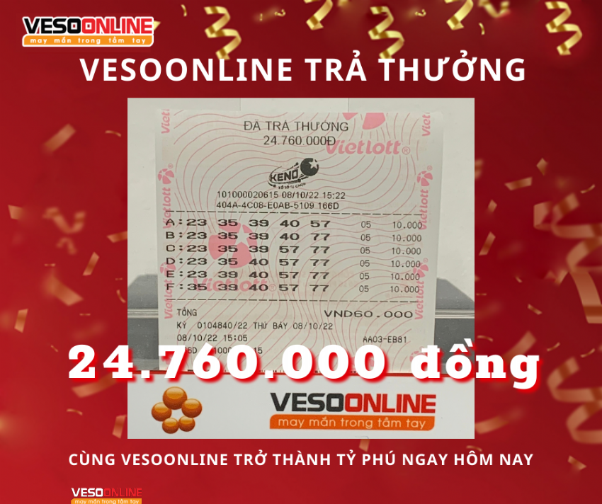 Vé trúng KENO Online tuần 2 tháng 10