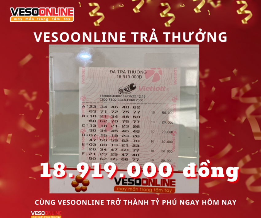 Vé trúng KENO tháng 8
