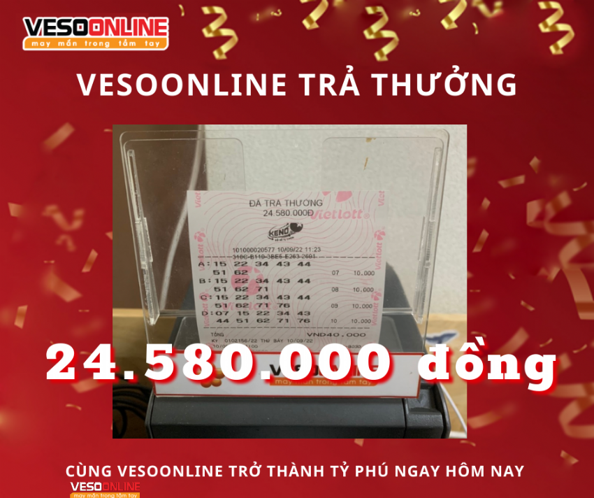 Vé trúng KENO tuần 2 tháng 9