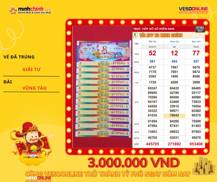 Vé trúng Kiến thiết online trị giá 3 triệu