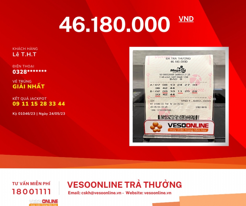 Vietlott Mega 24/05: Vé trúng giải Nhất bao 9 hơn 50 triệu đồng