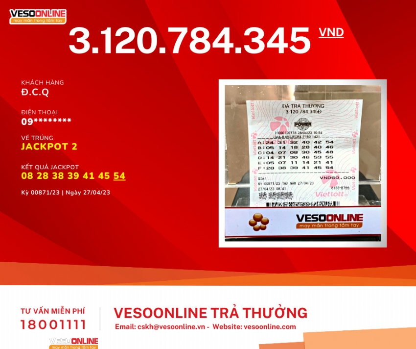 Vietlott Power 27/04: Jackpot 2 hơn 3 tỷ chạm tay khách hàng may mắn